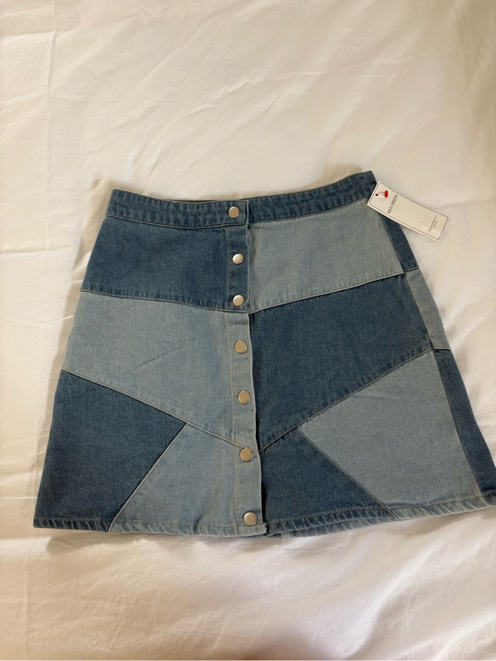 Love Riche Two-Tone Denim Patchwork Mini Skirt - Blue